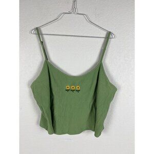 Shein Curve 3XL Ribbed Crop Tank Top Sunflowers Adjustable Straps